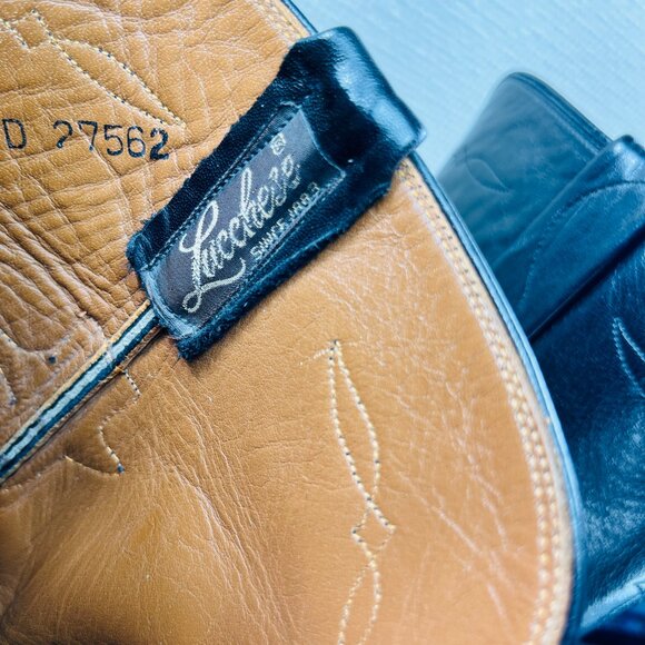 Lucchese Made In USA Vintage L8504 Roper Boots Smooth Black Mens Size 12 D - Picture 10 of 11